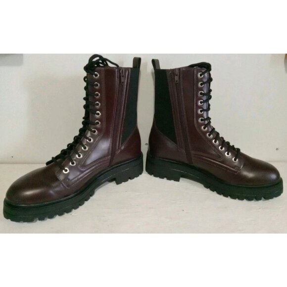 No Boundaries Women's Brown Faux Leather Combat Boot, Size 10, Brown/Black - Picture 4 of 6